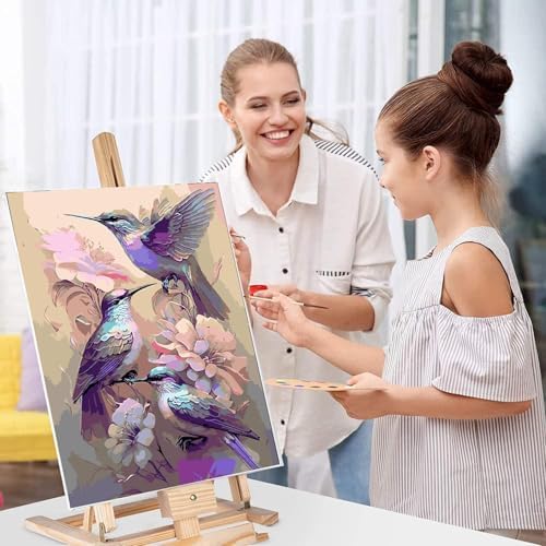 MIRCVSH Paint by Numbers Kit for Adults Framed,Hummingbird Paint by Number for Adults Beginner,Adults' Paint-by-Number Kits on Canvas with Wooden Easel for Home Wall Decor 12X16 Inch