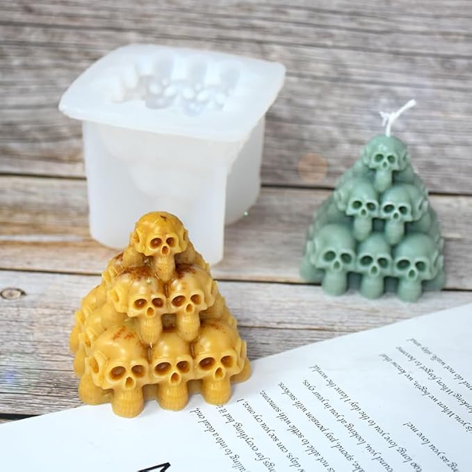 Halloween Skull Head Pyramid Candle Silicone Mold, DIY 3D Carved Skeleton - Image 4