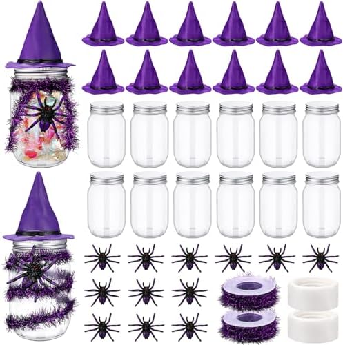 Mimorou 12 Set Halloween Candy Jars 8.5 oz Plastic Jars Craft Kit, Purple