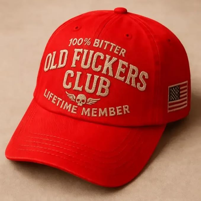 Old Fuckers Club-Vintage Baseball Cap, Hand-Embroidery Adjustable Wash Old Fuckers Club100% Bitter Lifetime Member Hat