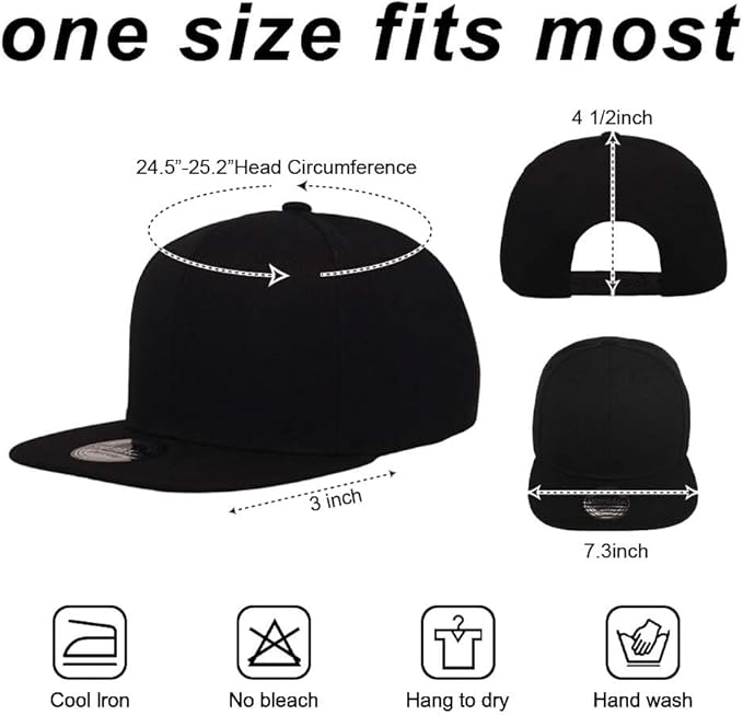 ZH Plain Flat Brim Snapback Baseball Caps Adjustable Blank Baseball Caps Wholesale 12 Pack
