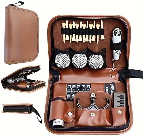Golf Accessories Kit Gifts for Man and Women，Golf Tools Bag with Rangefinder, Multi-Function Tools, Balls, Brushes, Scorekeeper, Shafts, Clips