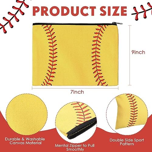 Eccliy 20 Pcs Softball Makeup Bags Bulk Sport Team Gifts Softball Cosmetic Bag Accessories for Women Toiletry Zipper Pouch Travel Canvas Gifts Stuff for Team Party Players