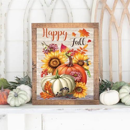 Fall Paint by Numbers for Adults with Framed Canvas-with Wooden Easel,Pumpkin Paint by Number on Canvas ,DIY Acrylic Oil Painting Kits with Brushes Nice Gift Box for Home Wall Decor(12x16 Inch)