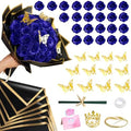 CCYXSHOW Blue DIY Glitter Roses Bouquets - 24 Pack Artificial Flowers Rose Bouquet Shiny Fake Eternal Floral Bouquets for Graduation Wedding Anniversary Birthday Gifts
