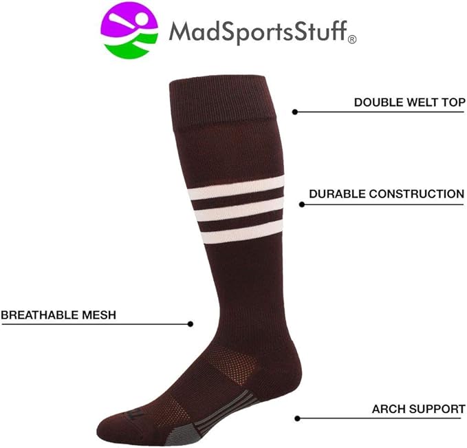 MadSportsStuff Softball Socks Baseball Socks | White & Team Colors | USA Made | Sizes for Girls, Youth Boys, Men & Women
