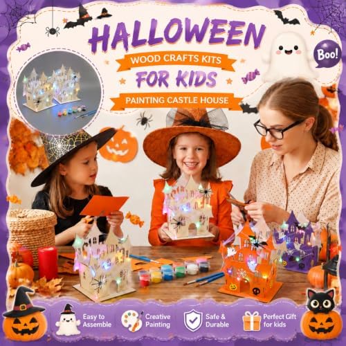 DoubleFill 6 Set Halloween Wooden Castle House Craft Kits, DIY