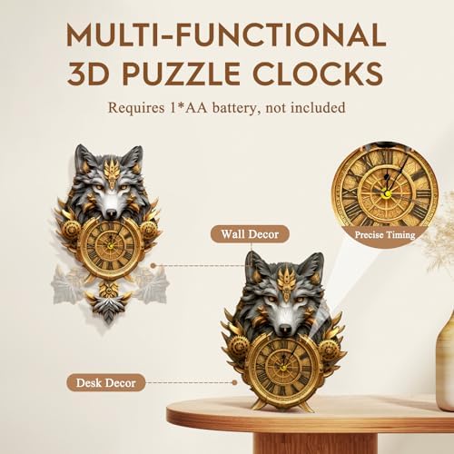 3D Puzzles for Adults Wooden Wolf Puzzle Clock Adult Crafts
