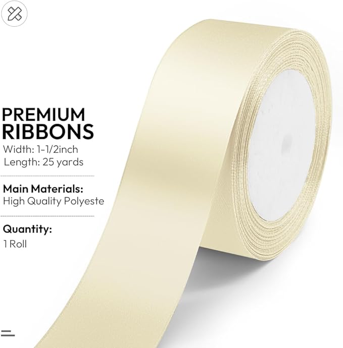 KMER LIFE Solid Color Ivory Satin Ribbon 1-1/2 Inches x 25 Yards, Wedding Decor - Image 2