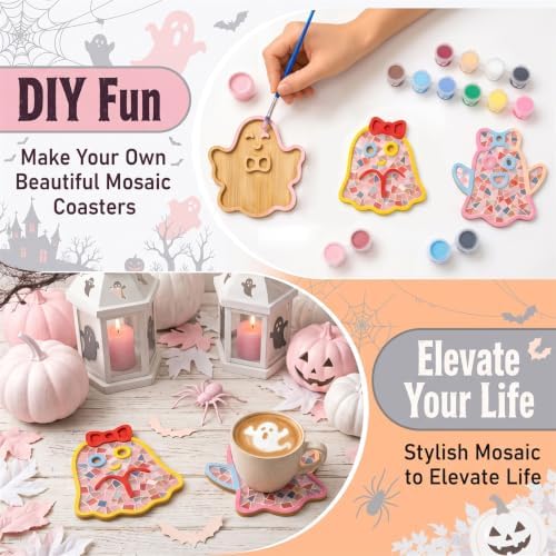 6PCS DIY Glass Mosaic Tiles for Crafts, Mixed Color, Halloween Ghost