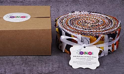 Soimoi 40Pcs Halloween Print Precut Fabrics Strips Roll Up 1.5x42inches Cotton Jelly Rolls for Quilting - Multicolor