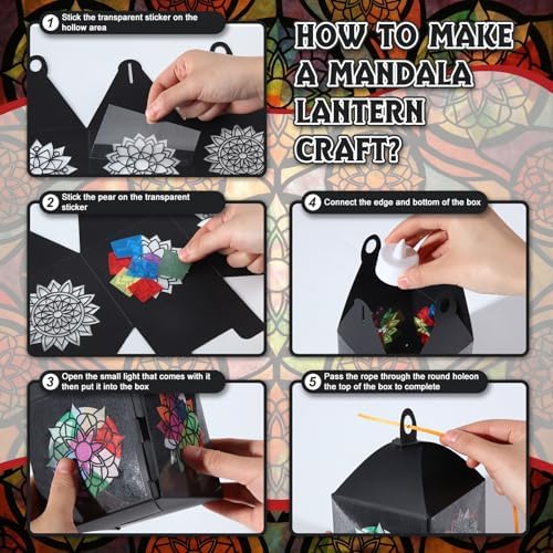 Simgoing 24 Set Mandala Paper Crafts Lanterns Mandala Flower Paper Craft