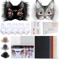 J6&H6 22 Pcs DIY Therian Mask Kit with Exclusive Funny Stickers, Blank Cat Mask,Felt Fabric Sheet, Faux Fur and Eye Mesh Suitable for Christmas Role-Playing Parties