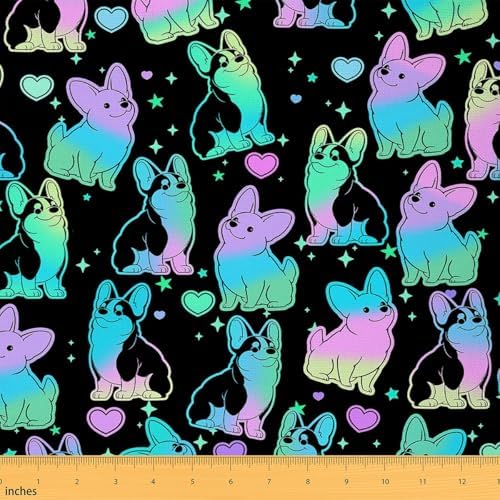 jejeloiu Cute Corgi Upholstery Fabric Soft 5 Yards