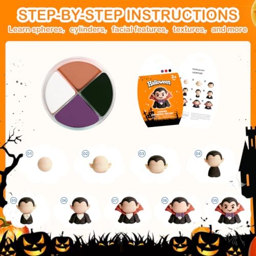 Air Dry Clay Kit - 12 Halloween Modeling Clay for Kids, Complete DIY Clay Craft Set with Sculpting Tools & Step-by-Step Tutorials, Ultra Soft & Non-Sticky Clay, Gift Ideas for Halloween