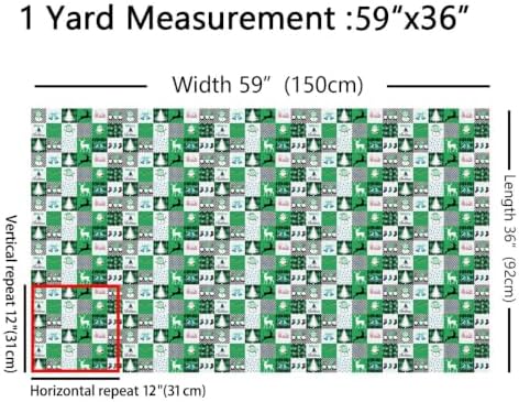 Cartoon Snowman Upholstery Fabric Green Buffalo Plaid Christmas Decorations Santa Claus DIY Fabric by The Yard for Craft Lovers 72"x63", Christmas Gnome Xmas Snowflake Elk Deer Quilting Fabric