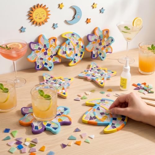 luperasol 6 Sets Coasters DIY Mosaic Tiles, Mixed Color, Boho Styles