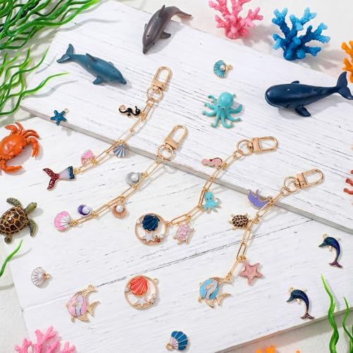 Tondiamo 266 Pcs Ocean Keychain Making Kit Summer DIY Keychain Craft Gift