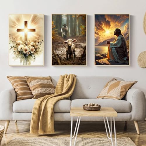 Mandun Religious Paint by Numbers Kit for Adults, 3 Pack, 7.8x11.8 inch