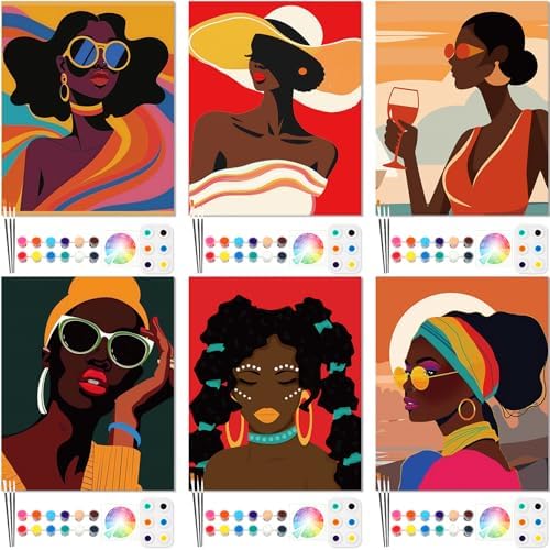 Dinifee 6 Pack Pre Drawn Canvas for Painting Pre Printed Canvas Kit 8 x 10 Inch Stretched Cotton Paint and Sip Set for Adults Couple Party Graduation Summer Date Night(Artistic Women)