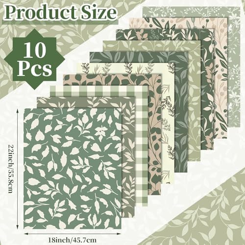Hahafelt 10 Pcs 18"x22" Sage Green Fat Quarters Quliting Fabric Bundle