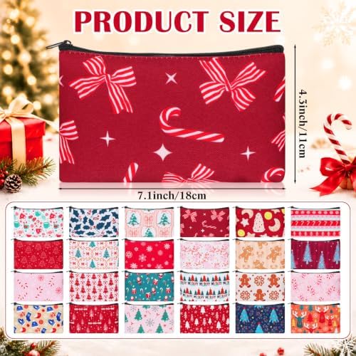 Meanplan 24 Pcs Christmas Makeup Bags Bulk Holiday Cosmetic Bag Gift