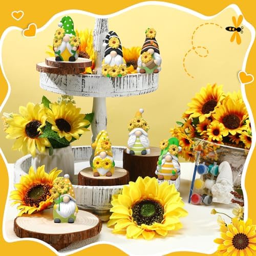 PullCrease 8 Pcs Gnome Ceramics to Paint Sunflower DIY Unpainted Kit