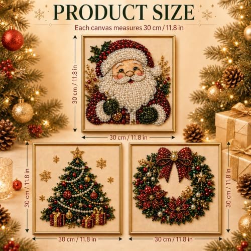 3 PCS Christmas Santa Claus Pearl Diamond Painting Art Kits,3D DIY Beads