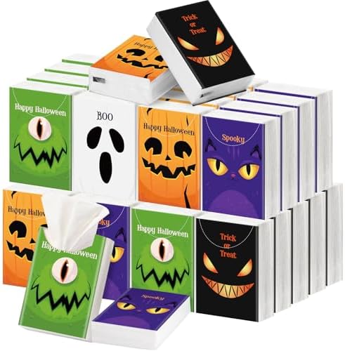 Outus 50 Pack Boo Halloween Pocket Tissues Travel Size, Trick or Treat Gift