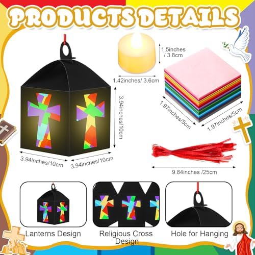 Simgoing 12 Sets Religious Cross Lantern Craft Sunday School Crafts Kit