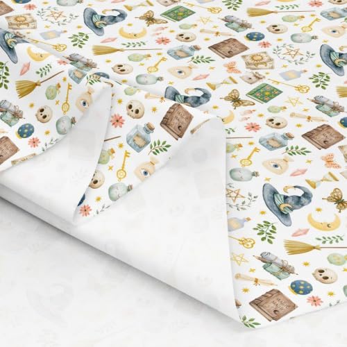 Magic Gothic Fabric by The Yard Cartoon Books Skull Butterfly Soft Polyester Sewing Fabric Sun Moon Stars Exotic No Stretch Durable Material for DIY Art Craft Making 3 Yard Bolt,108" L x 59" W