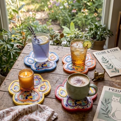 luperasol 6PCS DIY Cat Paw Mosaic Tiles, Mixed Color Mosaic Coaster Kit