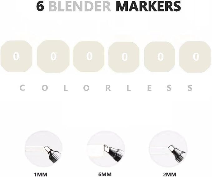 6pcs Colorless Alcohol Markers Set, Blender Blending Clear Markers Dual Tips - Image 4