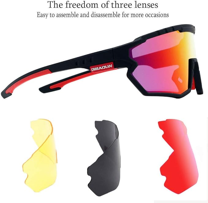Sports Sunglasses Cycling Glasses Pink Polarized Glasses Baseball glasses with 3 lenses,Fishing,Ski Running Golf