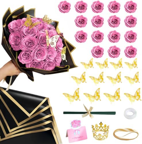 Pink Glitter Roses Bouquet 16 Pack DIY Flowers Bouquet Kit