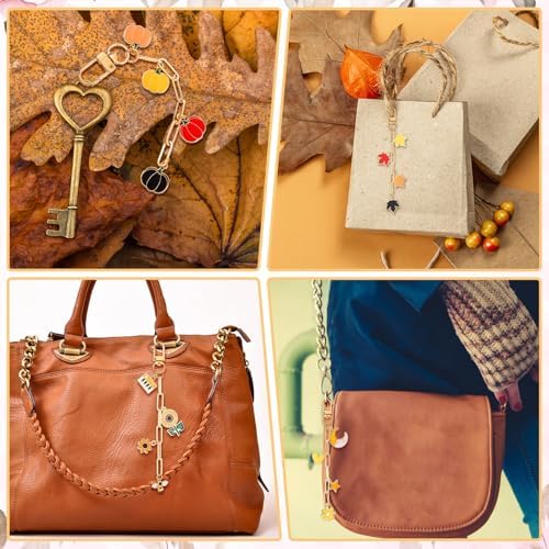 Tondiamo 266 Pcs Fall DIY Keychain Making Kit Gold Craft Autumn Charm
