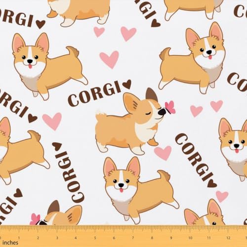 Erosebridal Kid Corgi Dog Upholstery Fabric, 1 Yard