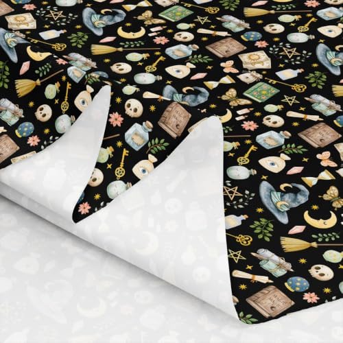 Halloween Gothic Fabric by The Yard Exotic Sun Moon Skull No Stretch Fabric for Sewing Supplies Cartoon Butterfly Book Plants Soft Polyester for Home DIY Projects 10 Yards Whole Piece,360" L x 59" W