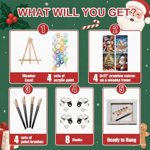 Christmas Paint by Numbers for Adults with Framed Canvas - Wooden Easel