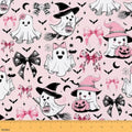 Bow Ghost Halloween Decor Upholstery Fabric Halloween Bats Outdoor Fabric by The Yard 362"x63", Gothic Moon Pumpkin Lantern Goth Witch Hat Skeleton Spider Web DIY Craft Hobby Polyester Fabric,Pink