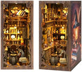 Magic Academy Book Nook Kit with LED Lights - 3D Wooden DIY Miniature Library for Bookshelf Decor, Gift for Harry Potter Fans