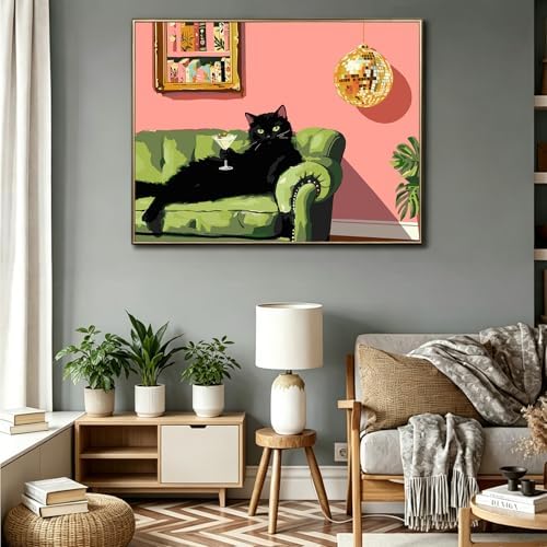 PHANTASYART Black Cat Paint by Numbers Kit for Adults 16x20inch