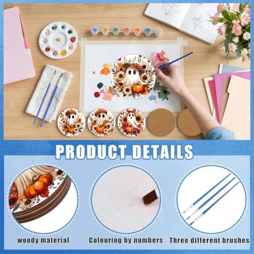 8 Pack Halloween Paint by Numbers Kits Coasters with Holder Cork Pads