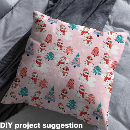 JEJELOIU Funny Xmas Snowman Fabric by The Yard Snowflake Upholstery Fabric for Chairs Christmas Tree Waterproof Indoor Outdoor Decor for DIY Sewing Craft Projects 2 Yards
