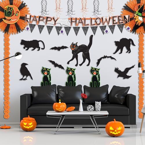 Beistle Scary Cat Cut Out Vintage Halloween Party Decorations, 20.5", Black/Orange/White