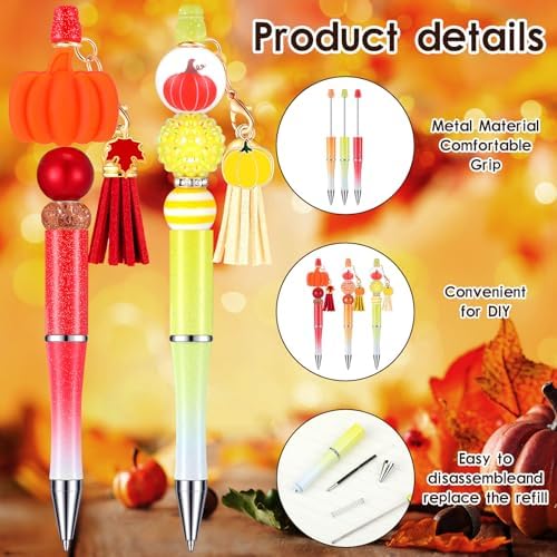 Jutom 12 Fall Beadable Pens Halloween DIY Kit 50 Beads 12 Tassels Pendants