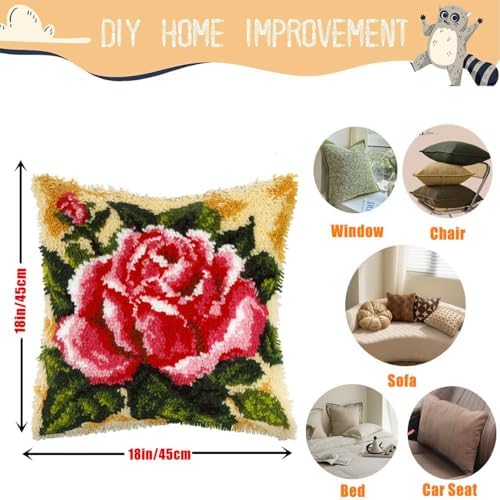 Red Rose Latch Hook Kits for Adults Beginners, Pre-Printed 17“ X 17"
