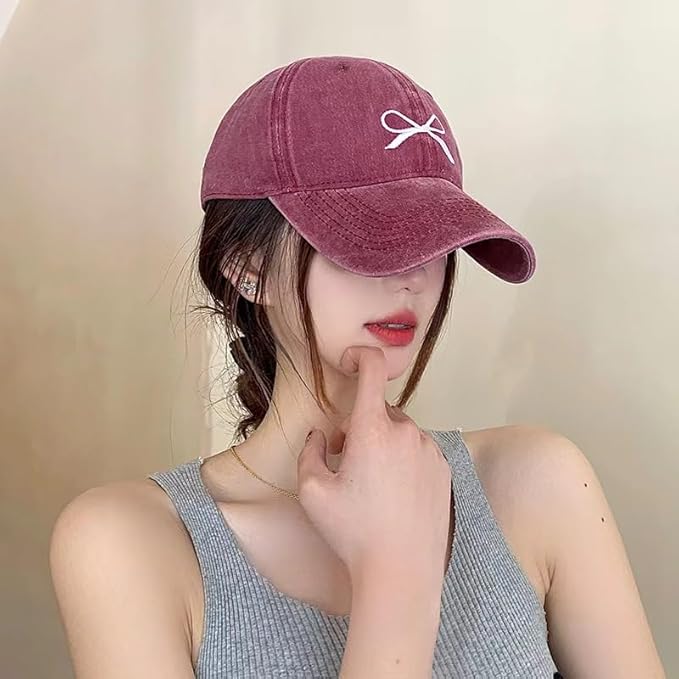 Sumleno Womens Trendy Cute Bow Baseball Cap Y2k Aesthetic Preppy Sun Cap Hiking Travel Trucker Hat Accessories