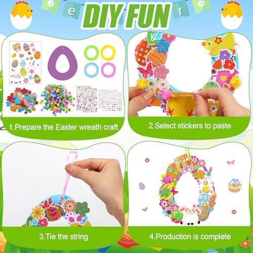 Hollowfly 48 Sets Easter Wreath Craft Kits DIY Paper Ornaments Stickers