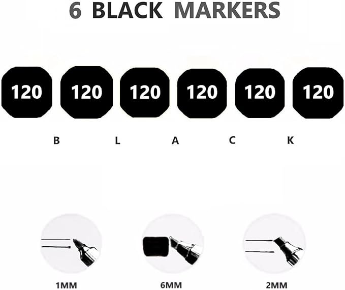 6pcs Black Alcohol Markers Set, Dual Tips Art Markers Drawing Sketched Double - Image 4